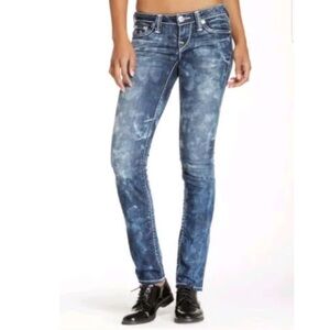 True Religion Skinny Jeans Cosmic Dust Low Rise Embroidered Stonewashed 26 Y2K
